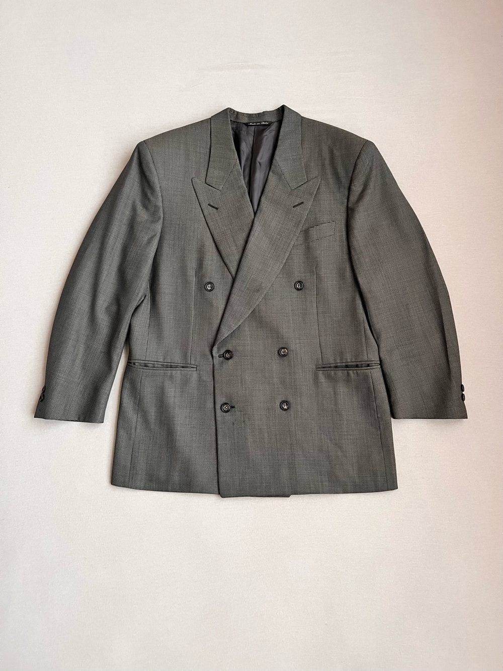 Vtg CANALI Double Breasted Peak Lapel Sport Coat Brown Micro-check EU50/US38S